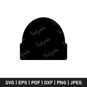 May include: A black beanie hat silhouette with the word "Techzaka" repeated across the surface. The bottom of the image displays file format options: SVG, EPS, PDF, DXF, PNG, and JPEG.