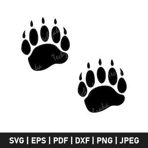 May include: Two black bear paw prints, one above the other, on a white background.