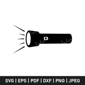 May include: A black flashlight illustration with a bright beam of light emanating from the lens. The flashlight has a cylindrical body with a button and the word "Techza" on the side. The image is a vector graphic.