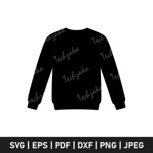 May include: Black sweatshirt silhouette with the word "Techzaka" repeated across the front. The bottom of the image displays file format options: SVG, EPS, PDF, DXF, PNG, and JPEG.