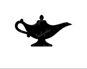 Genie Lamp SVG, Aladdin Magic Lamp Silhouette, Arabian Nights Clipart, Genie Lamp PNG, Wish Lamp, Cricut Cut File, Mystical Vector Design