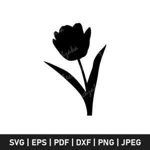 Tulip SVG, Tulip Flower Silhouette, Spring Floral Clipart, Tulip PNG, Garden Flower SVG Cut File for Cricut, Digital Download