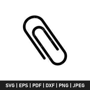 Peut inclure: Illustration en noir et blanc d'un trombone. Le trombone est de conception simple et minimaliste, avec un dessus incurvé et un bas droit. L'image comprend le texte "SVG | EPS | PDF | DXF | PNG | JPEG".
