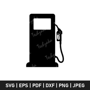 Può includere: Silhouette nera di un distributore di benzina con ugello e tubo. La pompa ha un'area di visualizzazione rettangolare. L'immagine include il testo "Techzaka" e le opzioni di tipo di file: SVG, EPS, PDF, DXF, PNG e JPEG.