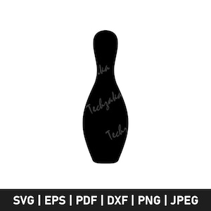 Può includere: Silhouette nera di un birillo da bowling su sfondo bianco. Il birillo ha una parte superiore arrotondata e una base più ampia. L'immagine include il testo "Techzaka" in un carattere di scrittura sul birillo. Sotto, abbreviazioni dei tipi di file.