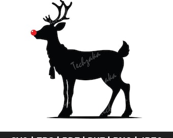 Rudolph, a Rena do Nariz Vermelho, em SVG, Silhueta de Rudolph, PNG, Arquivo para Cricut, Laser, Clipart, CNC, Vetor, Logotipo, EPS, DXF, PDF, Download Digital