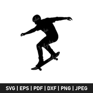 Skateboard SVG, Skater Silhouette, Skateboard Clipart, Skateboard PNG, Extreme Sports SVG, Skating Vector, Cricut Cut File, Digital Download
