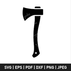 May include: Black silhouette of a camping axe with a wooden handle.