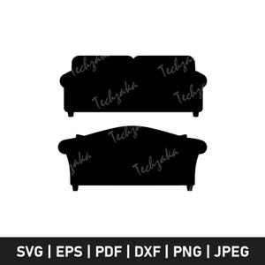 Couch Sofa Svg, Sofa Silhouette, Wohnzimmer Sofa Svg, Möbel Clipart, moderne Couch Svg Schnittdatei, Wohnkultur Couch Png Dxf Eps für Cricut