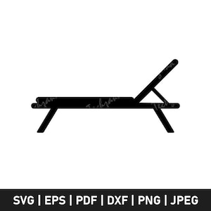 Beach Chair Svg, Summer Relax Clipart Png, Beach Silhouette Svg, Vacation Cut File for Cricut, Lounge Chair Vector, Ocean Day Svg