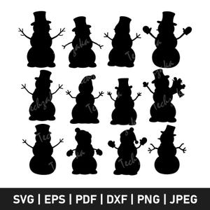 Snowman SVG Bundle | Snowman Silhouette | Christmas Snowman SVG for Cricut | Laser Cut Files | Snowman PNG | Snowman Clipart