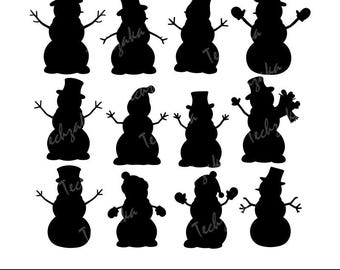 Pacote SVG de boneco de neve | Silhueta de boneco de neve | SVG de boneco de neve de Natal para Cricut | Arquivos cortados a laser | PNG de boneco de neve | Clipart de boneco de neve
