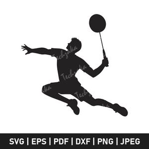 Badminton Player SVG | Badminton Silhouette SVG | Badminton Clipart | Badminton Vector | Sports SVG | Shuttlecock Png | Racket Cut File