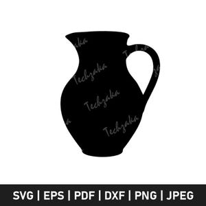 Puede incluir: Silueta negra de una jarra con asa. La palabra "Techzaka" se repite varias veces en la jarra. Debajo de la jarra están las palabras "SVG | EPS | PDF | DXF | PNG | JPEG".