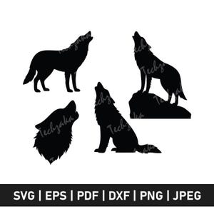 Howling Wolf Svg Bundle, Wolf Silhouette Svg, Wolf Png, Sitting Wolf Head Svg, Wolves Svg, Cricut, Vector, Eps Dxf Jpg Pdf, Digital Download