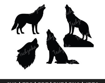 Howling Wolf Svg Bundle, Wolf Silhouette Svg, Wolf Png, Sitting Wolf Head Svg, Wolves Svg, Cricut, Vector, Eps Dxf Jpg Pdf, Digital Download