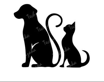 Hund und Katze SVG | Haustier Silhouette SVG | Hund und Katze Clipart | Cut-Datei für Cricut und Sublimation | Hund Katze Schmuck, Haustier Schmuck, Dxf, Png, Vektor