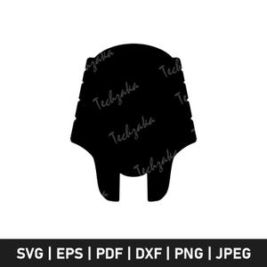 May include: A black silhouette of a stylized pharaoh's headdress. The image has the text "Techzaka" repeated diagonally across the design. Below the headdress are the file format options: SVG, EPS, PDF, DXF, PNG, and JPEG.