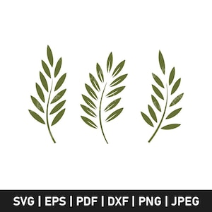 May include: Three green stylized leaf branch illustrations. The branches are arranged in a row, with the middle branch slightly taller than the others.
