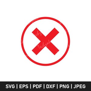 May include: A red 'X' mark inside a red circle, set against a white background. The image includes the text 'Techzak' and file type options: SVG, EPS, PDF, DXF, PNG, and JPEG.