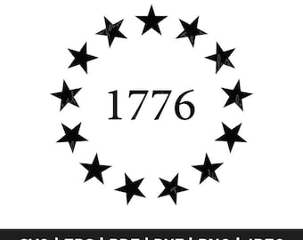 13 estrellas 1776 SVG, bandera de Betsy Ross SVG, silueta, PNG, Cricut, láser, clipart, CNC, vector, logotipo, EPS, DXF, PDF, camiseta, descarga digital