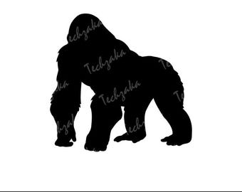 Gorilla Svg, Gorilla Silhouette, Gorilla Clipart, Gorilla Png, Monkey Svg, Wild Ape Vector, Jungle Svg, Cricut Cut File, Wildlife Design