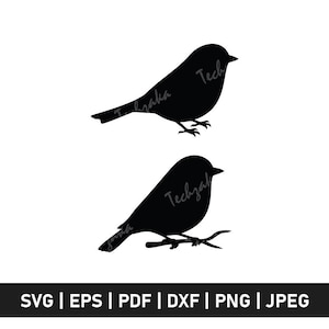 May include: Two black bird silhouettes. One bird is perched on a branch, and the other is in flight. The image includes the text "Techzaka" and "SVG | EPS | PDF | DXF | PNG | JPEG".