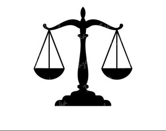 Bilancia della giustizia SVG, Silhouette della bilancia della giustizia, Clipart di avvocato, Simbolo legale PNG, File di taglio SVG della bilancia della giustizia per Cricut