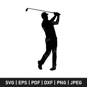 Golf Player Svg File, Golf Silhouette, Golf Player Clipart, Golfer Cricut Cut File, Golf Swing Png Dxf, Golf Tournament Iron Club Svg Design