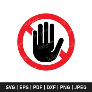 Puede incluir: Un círculo rojo con una línea diagonal que lo atraviesa y una mano negra con la palma hacia afuera. El símbolo indica una prohibición o una advertencia.