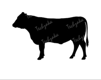 SVG de gado Angus preto, silhueta de vaca, clipart de animais de fazenda, PNG de gado Angus, design de gado para Cricut e artesanato, EPS, DXF, vetor