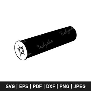 May include: Black and white illustration of a shotgun shell. The shell is cylindrical with a white base and a black body. The text "Techzaka" is printed on the side. The bottom of the image contains file type options.