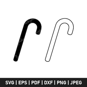 Candy Cane Svg File, Candy Cane Silhouette and Outline, Candy Cane Png, Candy Cane Clipart, Holiday Cut File for Cricut, Digital Download