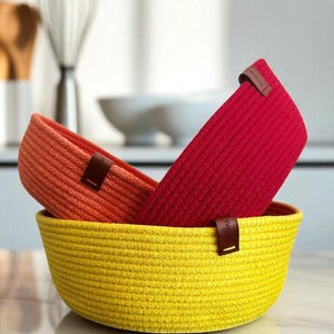 Handmade Cotton Rope Basket | Colorful Round Woven Storage Basket | Decorative Home Organizer | Unique Housewarming Gift
