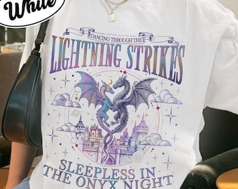 Dragon Dancing Through Lightning Strikes Comfort Colors Shirt, Onyx Storm Fourth Wing Inspired Tshirt, Fantasy Book Tee, Dragon Lover Gift