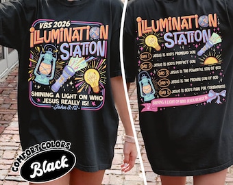 Christian Vbs 2026 Shirt Comfort Colors, Illumination Station Christian T-Shirt, Shining A Light On Who Jesus Really Is, Funny VacationBible