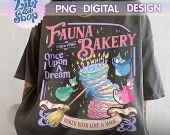 Fauna Bakery Baked With Love And Magic Digital Download, PNG Sleeping Princess Graphic, Fairy Godmother, Theme Park Family Gift