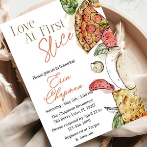 Brautparty Einladung| Liebe auf den ersten Stück Pizza Thema | Italienische Braut oder Paare Einladung | Sofortdownload | 5X7