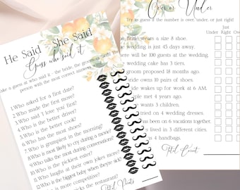Lot de jeux pour la douche nuptiale Agrumes : 5 jeux de fête imprimables (modèle canevas)