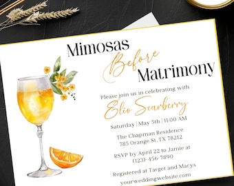 Invitación a la despedida de soltera con mimosas antes del matrimonio / Invitación digital editable / Descarga instantánea / 5X7