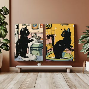 Kit de pintura por números "Lávate las patas", para adultos, dibujo animado divertido, gato en el baño, pintura a color por números, regalo para amantes de los gatos, lienzo minimalista, arte de pared