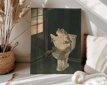 Rana japonesa leyendo en el inodoro, kit de pintura por números para amantes de las ranas, pintura por números, arte de pared de rana japonesa, pintura en lienzo, decoración divertida para el baño, simple