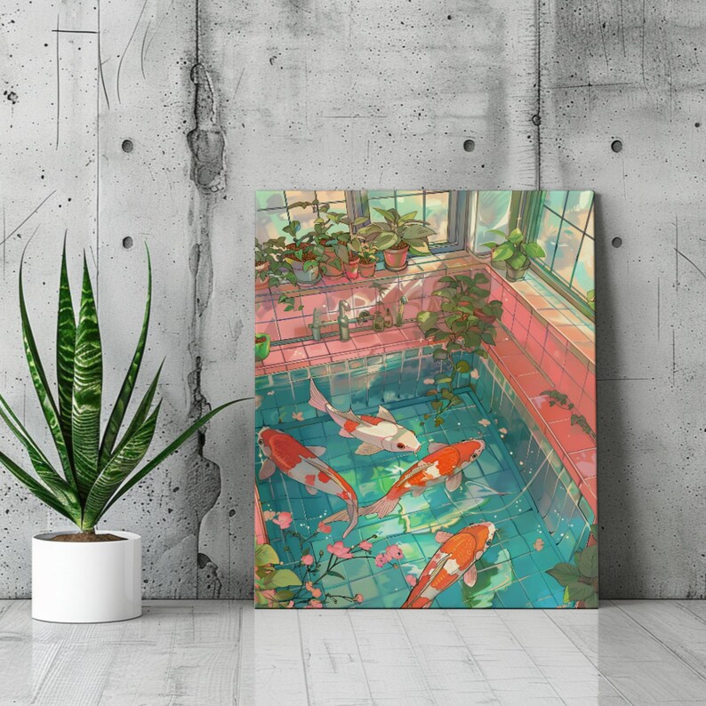 Paint by Number Koi Fish Swimming In Bathtub DIY Color Paint by Numbers Japanese Koi Canvas Paint Number Kit Koi Bathroom Wall Decor Funny image 4