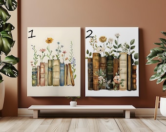 Book Lover Paint by Number Kit Stack of Books Floral Color Paint by Numbers Bookworm Wall Art Reading Nook Canvas Paint Number,Reading Gift