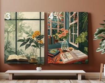 Coin livre confortable, peinture par numéro, livre de café, kit de peinture couleur à faire soi-même par numéros, nature morte, peinture florale sur toile, nombre rat de bibliothèque, art mural livresques