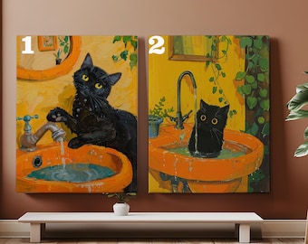 Wash Your Little Paws Paint by Number Kit for Adults Funny Cat Bathroom DIY Color Paint by Numbers Cat Lover Gift Canvas Cat Paint Number