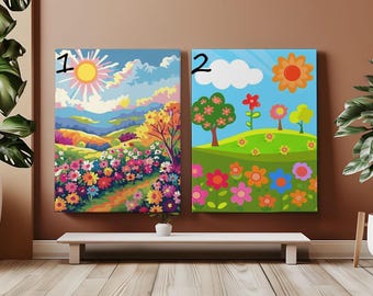 Kit de pintura por números de paisajes coloridos para adultos, pintura de flores silvestres de montaña, lienzo acrílico, arte de pared con paisaje floral