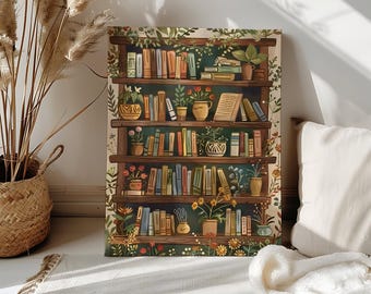 Acrylic Paint by Number Kits:Bookshelf Botanical Stack of Books Floral
