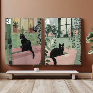 数字で塗るバス猫 DIY カラーペイント 数字で塗るバスルームの猫 キャンバスペイント 数字キット おもしろバスルーム壁飾り 黒猫好きのギフト