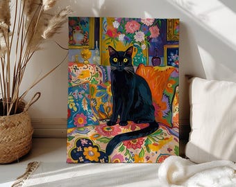 Black Cat On Sofa Paint by Number Kit for Adults Whimsical Cat DIY Color Paint by Numbers Cat Lover Gift Canvas Paint Number Cat Wall Decor